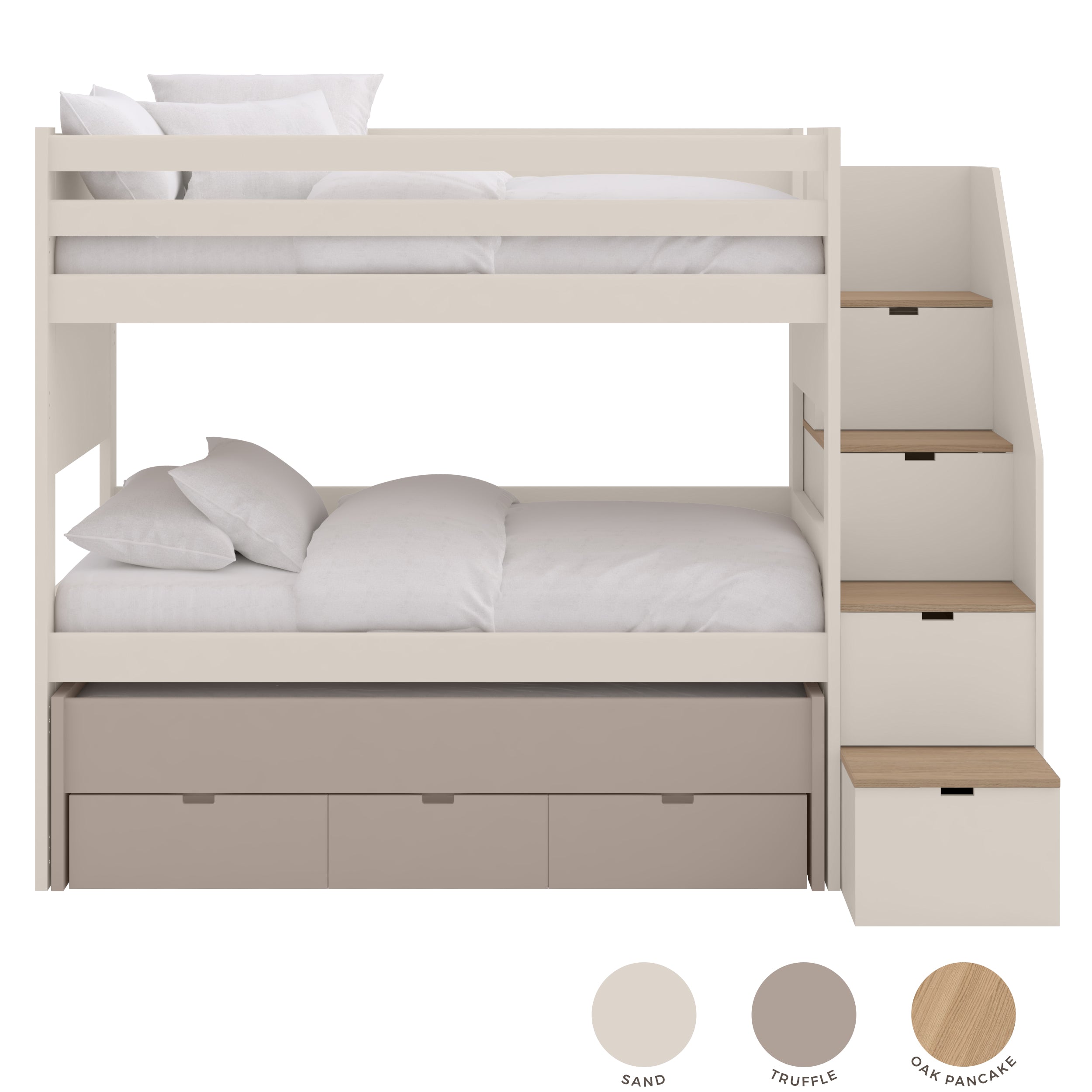 Stapelbed XL met verrijdbaar onderschuifbed en opbergladder