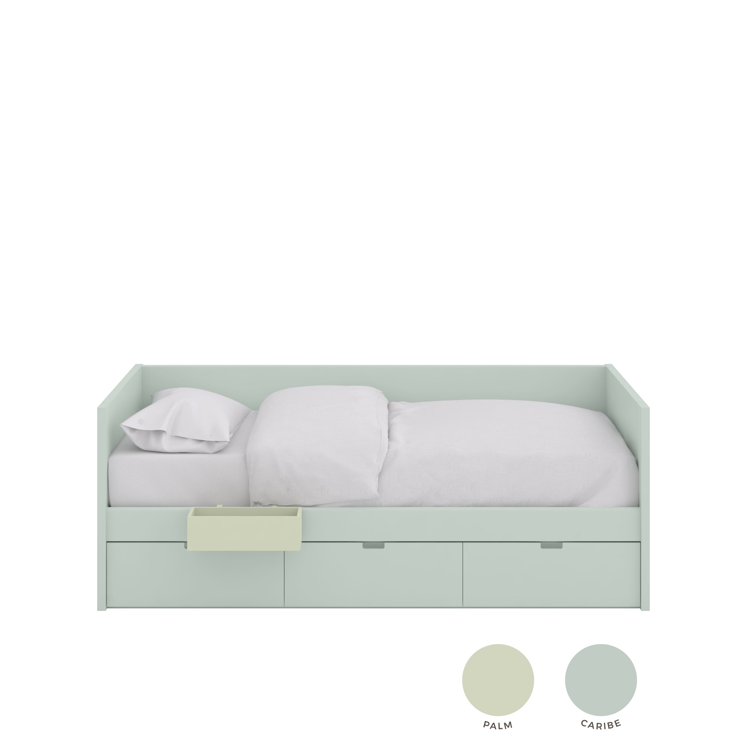Letto singolo con letto aggiuntivo con fregio e cassetti