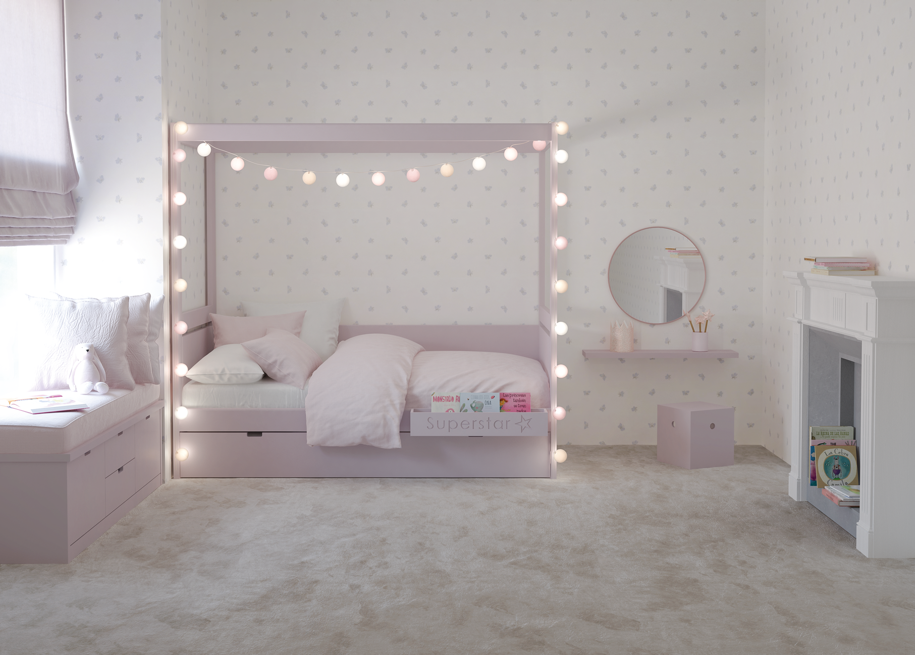 Bed met Uitschuifbed en Sierlijst