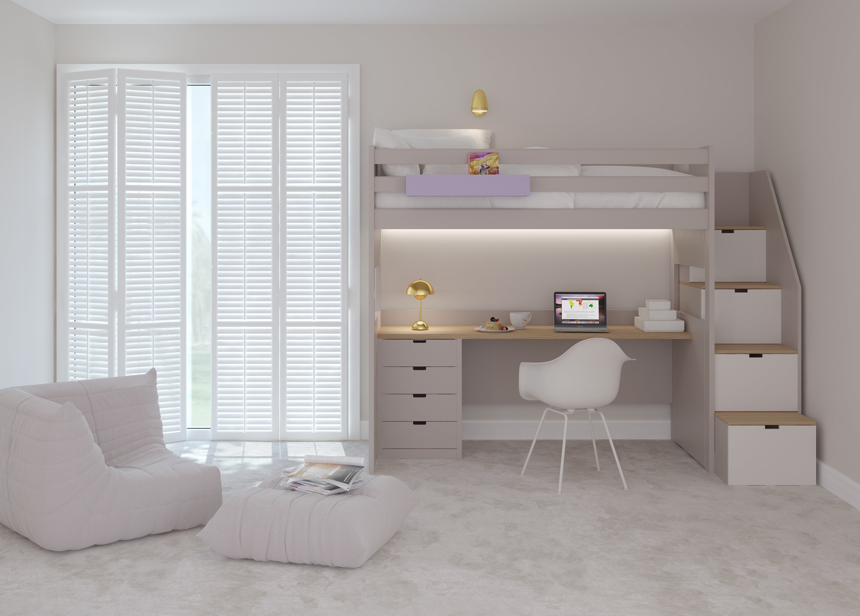Hoogslaper XL met opbergladder en bureau 'Alles-in-één –1'