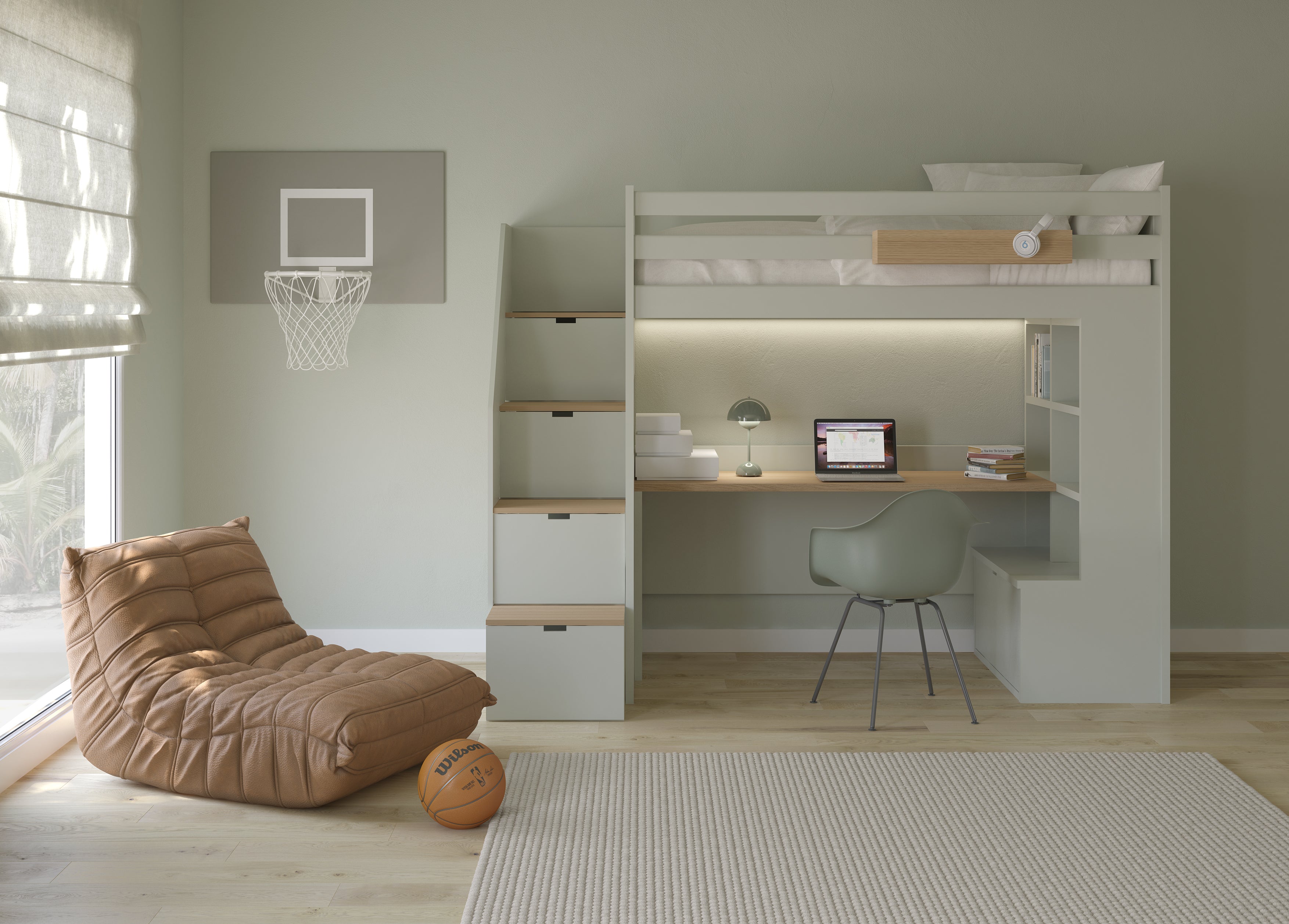 Letto a Soppalco XL Loft con libreria e contenitore