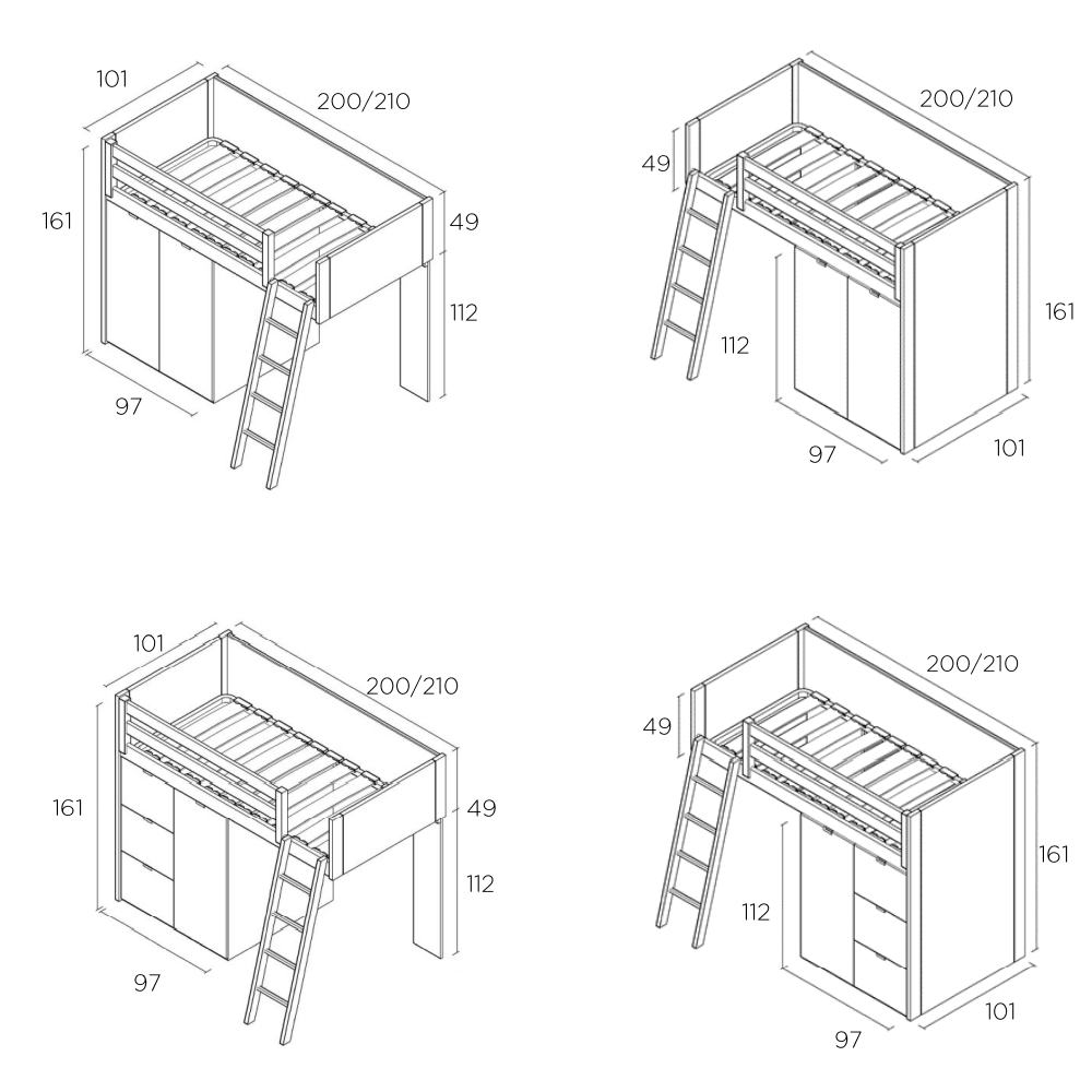 Train bunk bed with storage and wardrobe