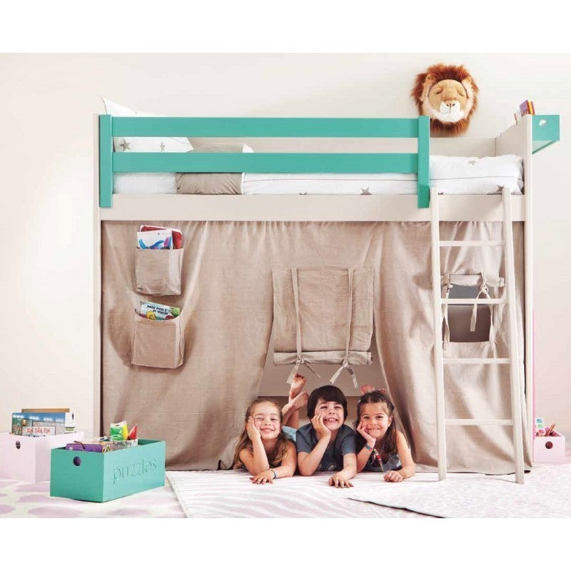 Childrens loft bed with slide and tent best sale