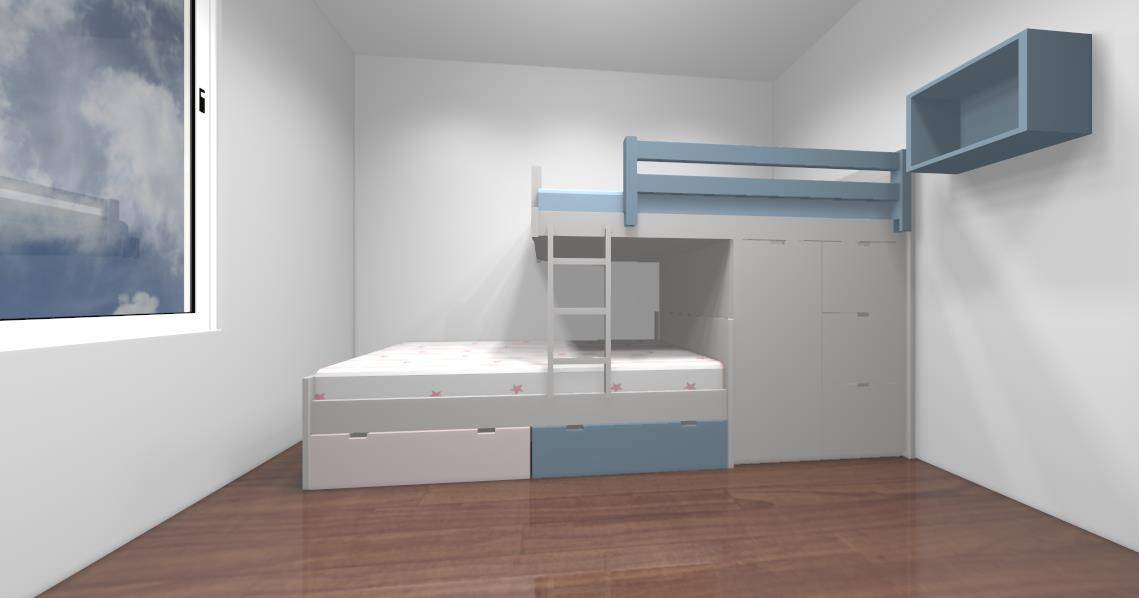 Train bunk bed with storage and wardrobe