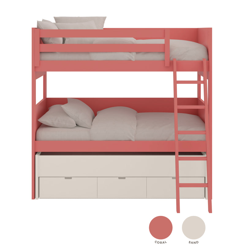 XL bunk bed with mobile trundle bed and guided drawers
