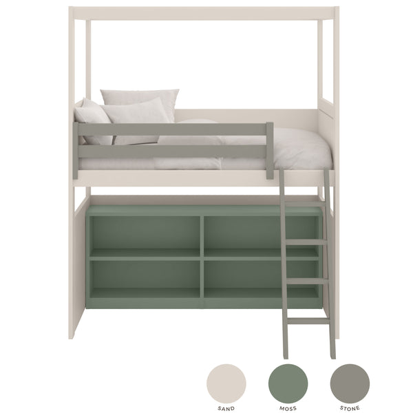 Loft Canopy Bunk Bed with Bookcase and Storage Ladder